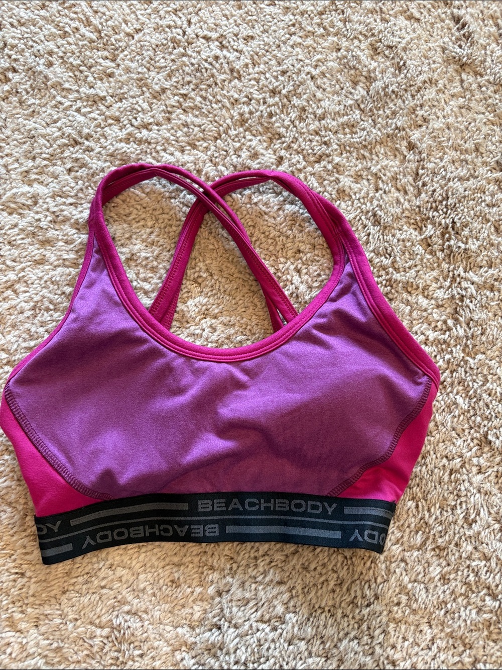 Beachbody Two-Tone Pink and Purple Crossback Sports Bra